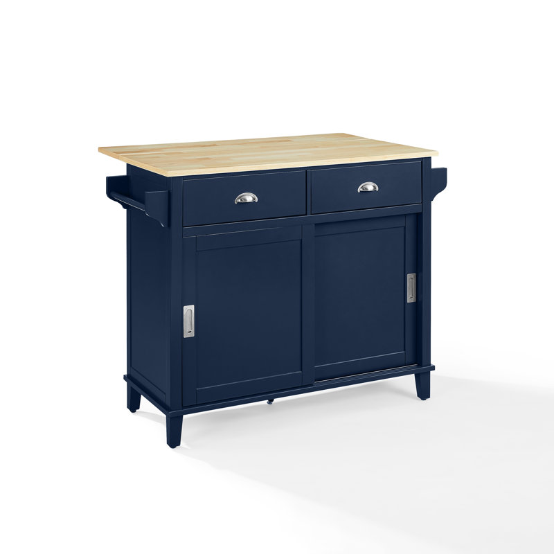 Garvyn Wood Kitchen Island, Navy