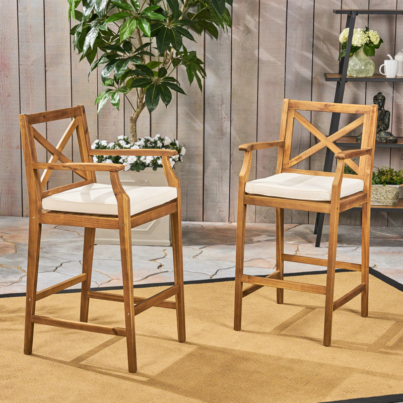 Wood , Of 2, Water- Cushions, 46.22" H, Outdoor Use 2Pcs - Strong Cross Back Configuration, Seating, High, Assembly Required