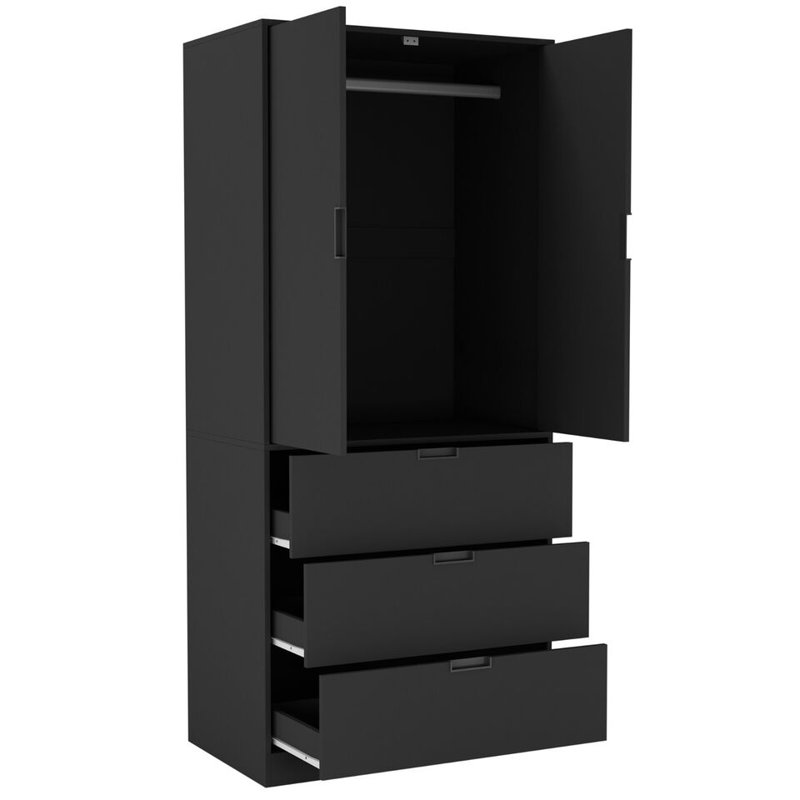Stephy Solid Wood Wardrobe, Black
