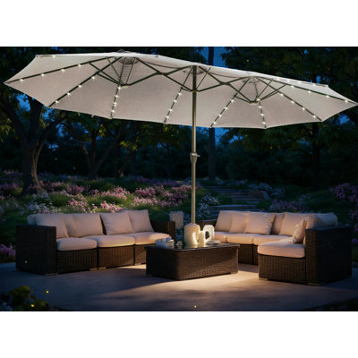 15FT Large Patio Umbrella with Base & Lights Gray