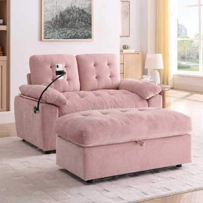 Leisure Sofa Chair,With Manually Adjustable Backrest,Soft Padded Armrests,Side Usb Charging Port and Phone Stand,Storage Ottoman