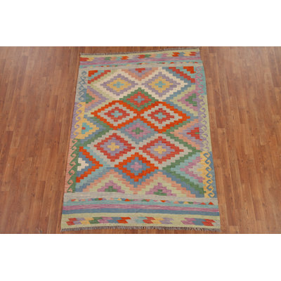 Tapis géométrique réversible en laine 5 x 7