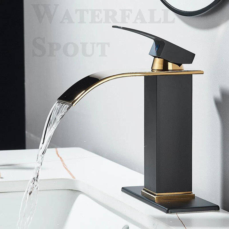 Black&Gold Bathroom Sink Faucet Single Handle Washbasin Vanity Mixer With Drain