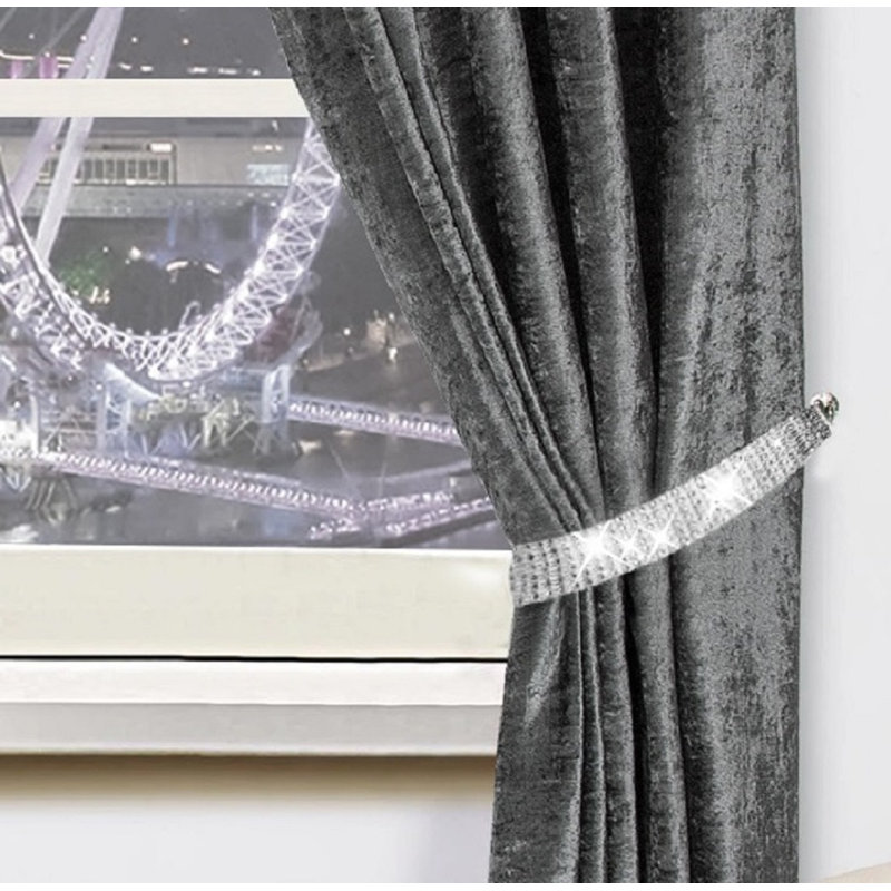 Sergey Velvet Semi Sheer Curtain Pair, Charcoal Gray, 228 W x 228 D cm