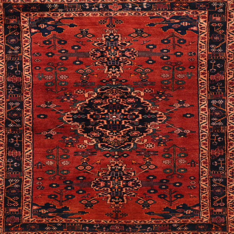 Tapis traditionnel noir / rouge / blanc, Rond 5 pi