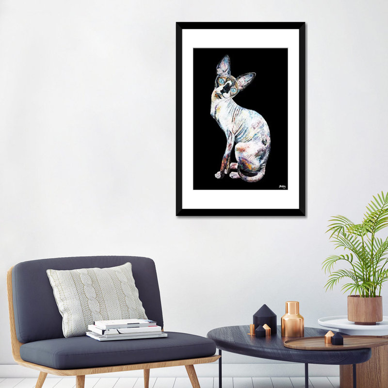 « larry, black background », impression sur toile, Papier avec cadre noir, Blanc, H 32 po x l 24 po x P 1 po