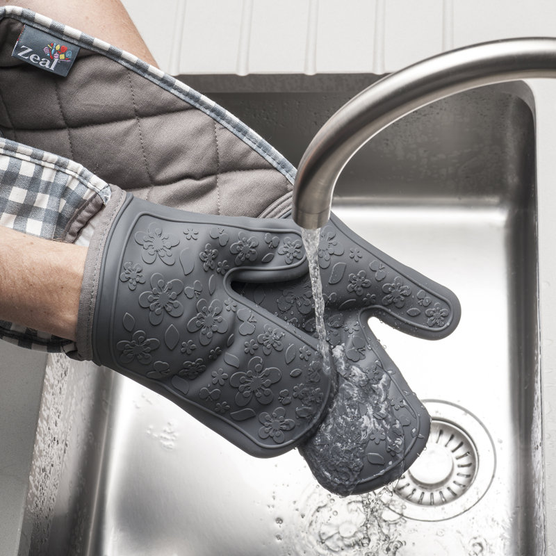 Silicone Double Oven Gloves, Dark Grey