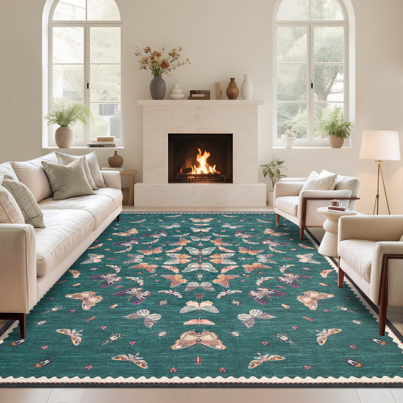 Tapis lavable, motif papillon bohème moderne - Ultra-fin et léger - Résistant aux taches et ne peluche pas - Grand format antidérapant