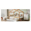 Lit maison blanc en bois pleine grandeur avec accents de couleur bois original-129416872