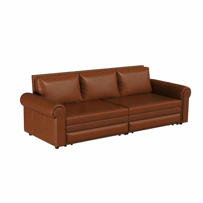 Canapé Chesterfield, canapé-lit gigogne de 93,7 po, canapé-lit convertible 3 en 1 en similicuir avec garniture cloutée et accoudoirs roulés, canapé-lit multifonctionnel pour le salon, la chambre à coucher