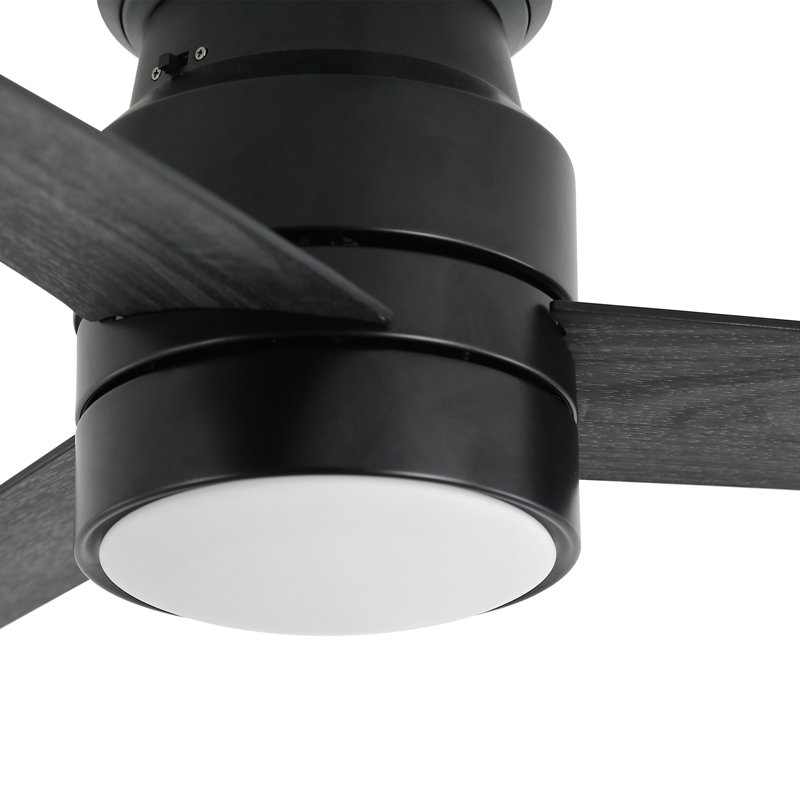 Doras 52" 3-Blade Flush Mount Ceiling Fan with LED Lights and Remote Control, Black