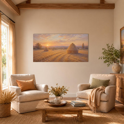 CXVU, art mural inspiré de Monet, impression sur toile Distant Hills Haystack, impressionnant paysage campagnard impressionniste, galerie prête à être suspendue pour le salon, la salle à manger 20 x 40 po