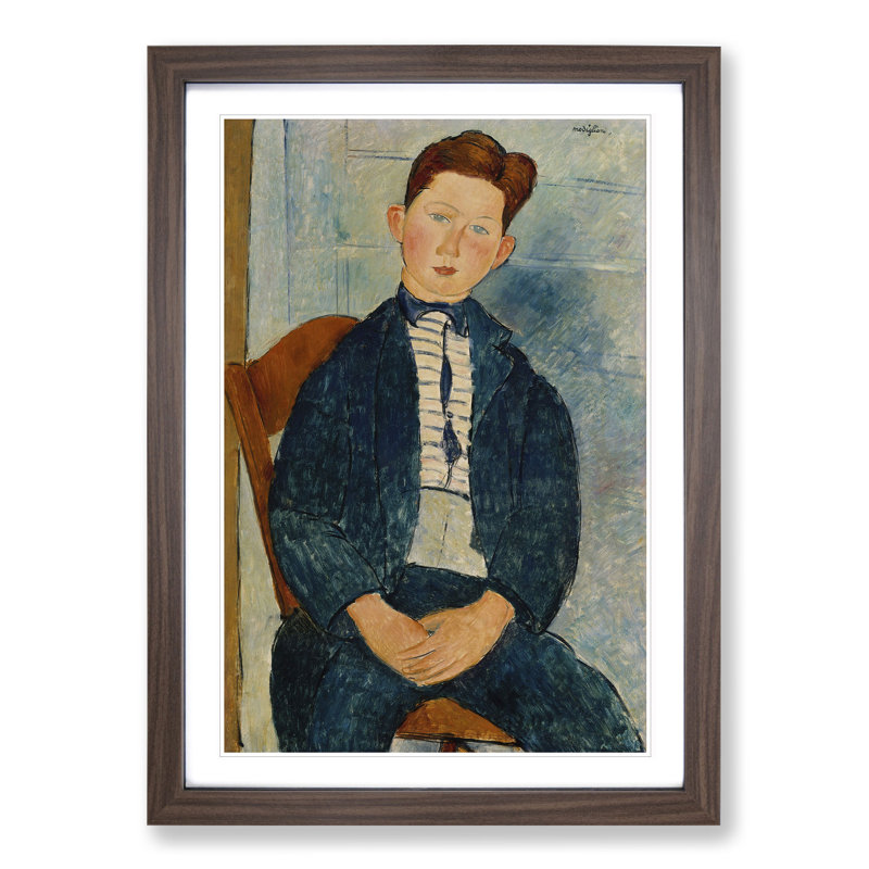 Boy in a Striped Sweater by Amedeo Modigliani - Picture Frame Painting, 48cm H x 36cm W x 2cm D, Walnut