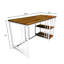 Bureau asymétrique avec structure en métal et finition noyer avec 2 tablettes