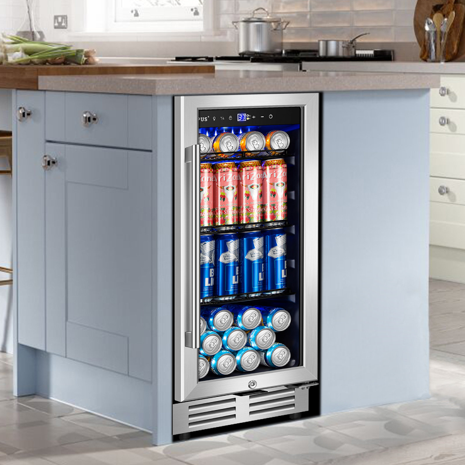 15 Inch Built-in/Freestanding Beverage Refrigerator Cooler 130 Can Beer Cooler Mini Beer Drink Fridge with Glass Door and Lock Under Counter Classic S | Fridge.com