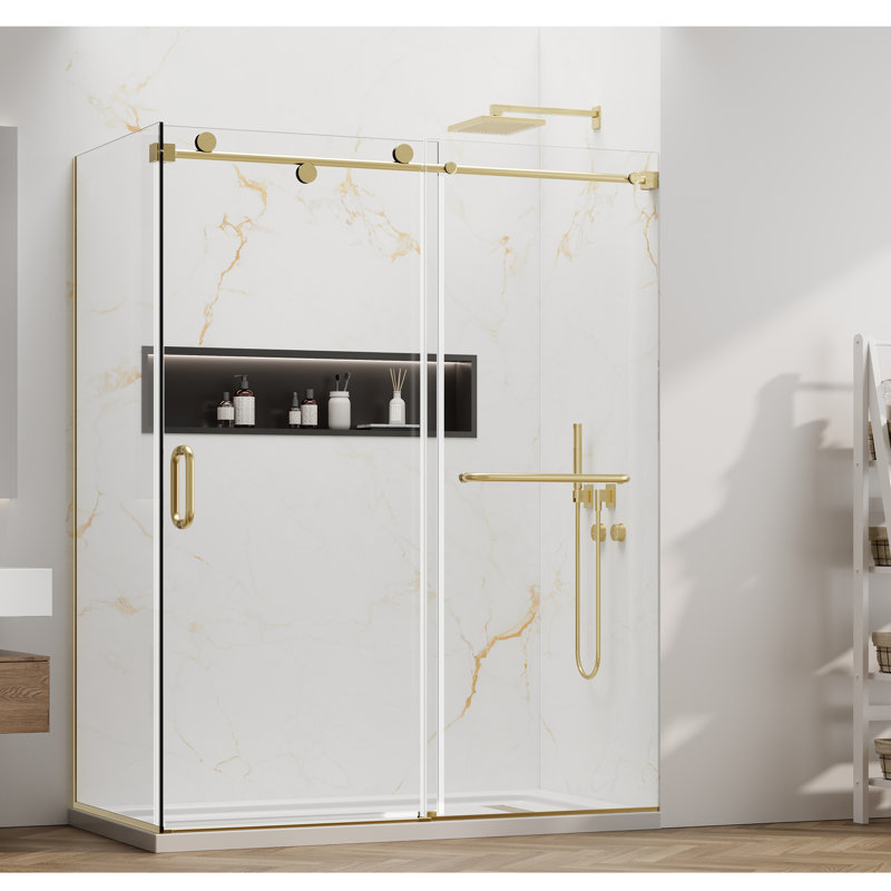 Cabine de douche rectangulaire coulissante sans cadre de l 56 à 60 po x H 76 po x P 32 po, portes de douche avec verre trempé ANSI / SGCC, quincaillerie en acier inoxydable