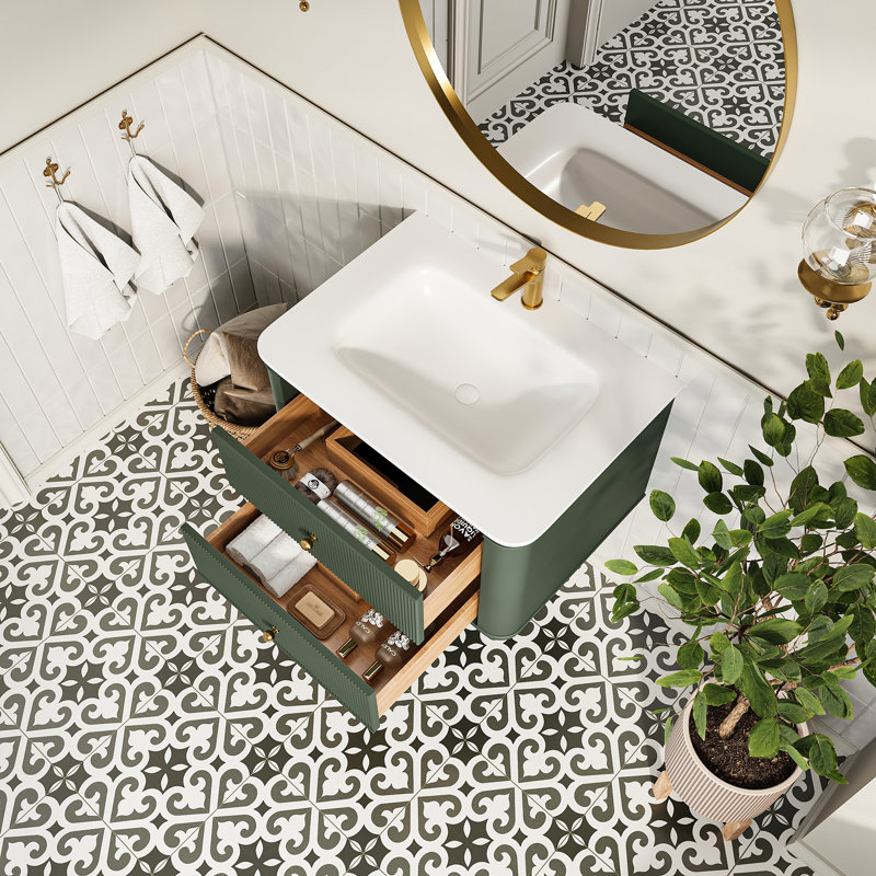 Meuble-lavabo mural simple 30 po avec lavabo flottant vert