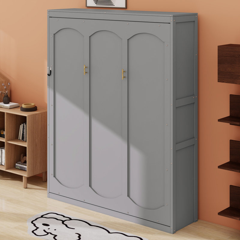 Lit escamotable avec tablettes intégrées, Gris