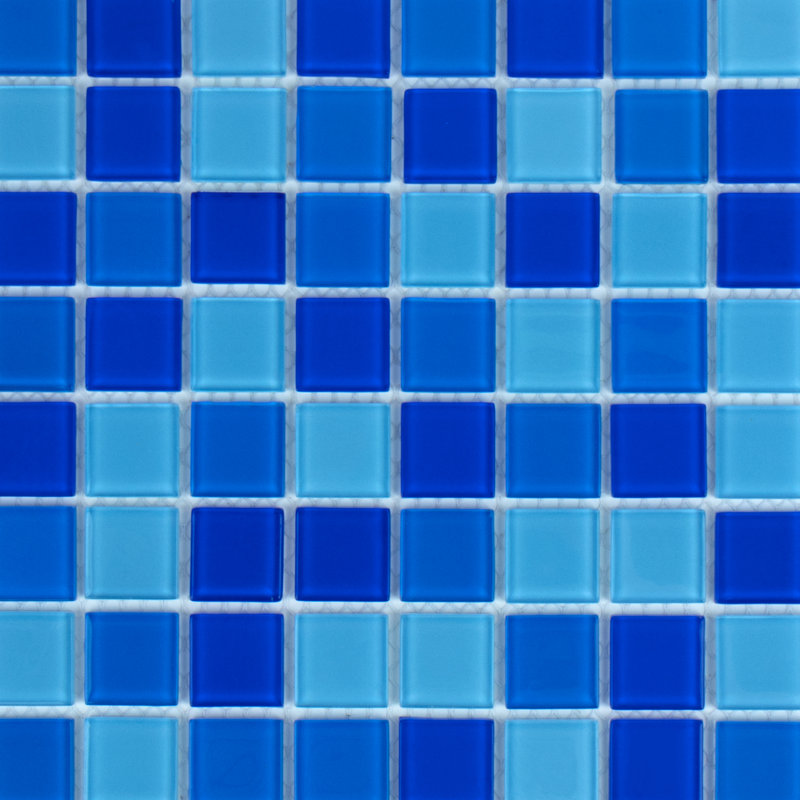 1" x 1" Straight Edge Glass Mosaic Tile, Water Blues