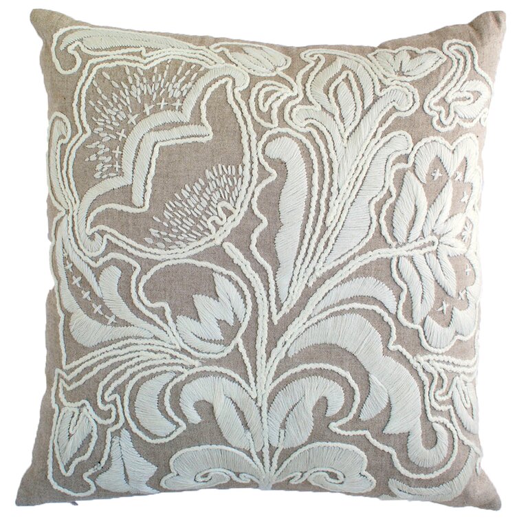 Botanica Linen Embroidered Throw Pillow Cover & Insert