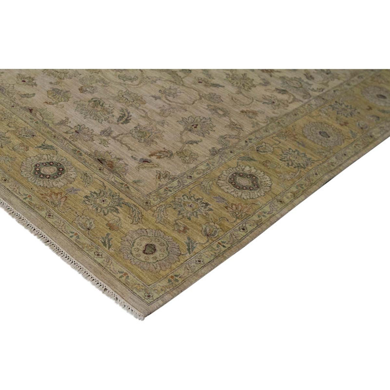 Tapis oriental jaune / beige / brun en laine noué à la main de haute qualité 8 pi 1 po x 10 pi 1 po
