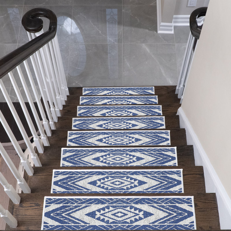 Tapis d'escalier intérieur antidérapant Menan, Bleu marine