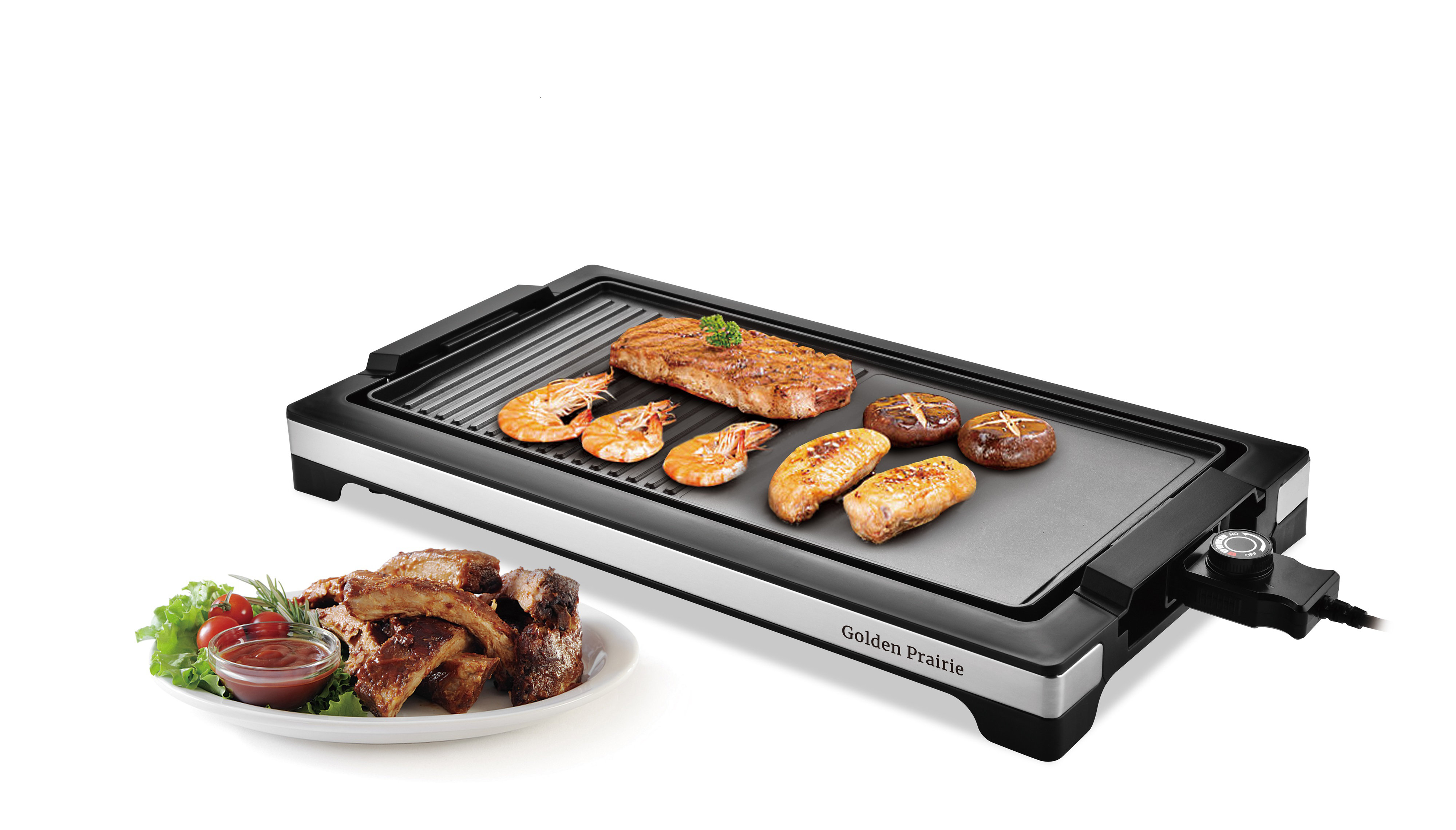 Electric Smokeless Indoor Griddle, 2-in-1 with Lid Grill, 1200W Home w/ Hood BBQ Grill, Nonstick Cooking Plate, 5 Level Adjustable Temperature