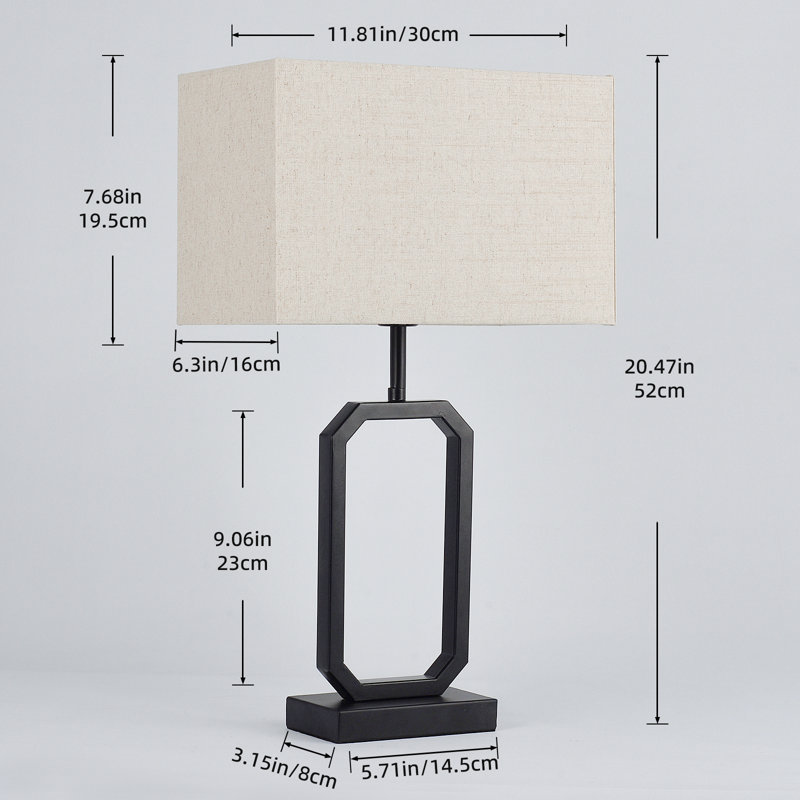 Ensemble de 2 lampes de table noires de 21 po avec abat-jour carré en lin