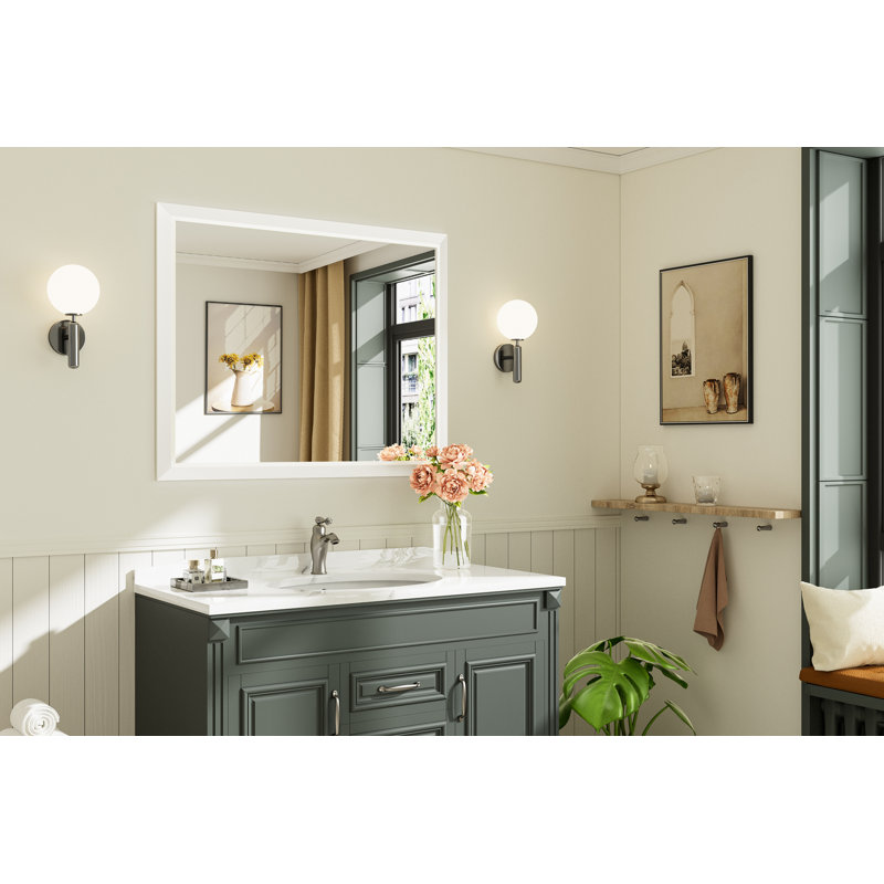 Miroirs de salle de bain modernes et contemporains en métal biseauté rectangulaire / carré avec verre trempé HD, Blanc