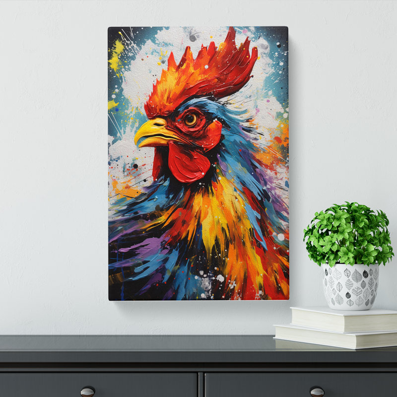 Rooster Action Painting - Wrapped Canvas, 50cm H x 35cm W x 3cm D