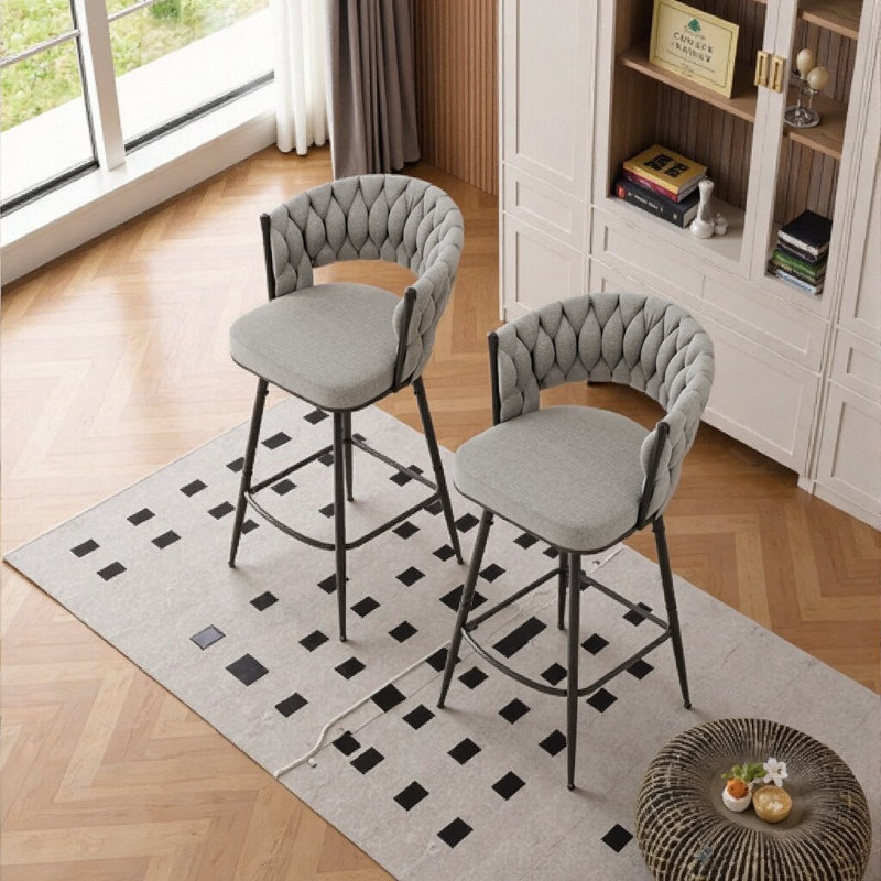 Ensemble de 2 tabourets de bar pivotants à 360 ° - tabourets de comptoir de cuisine modernes avec dossier rembourré et pieds en métal, noir et gris