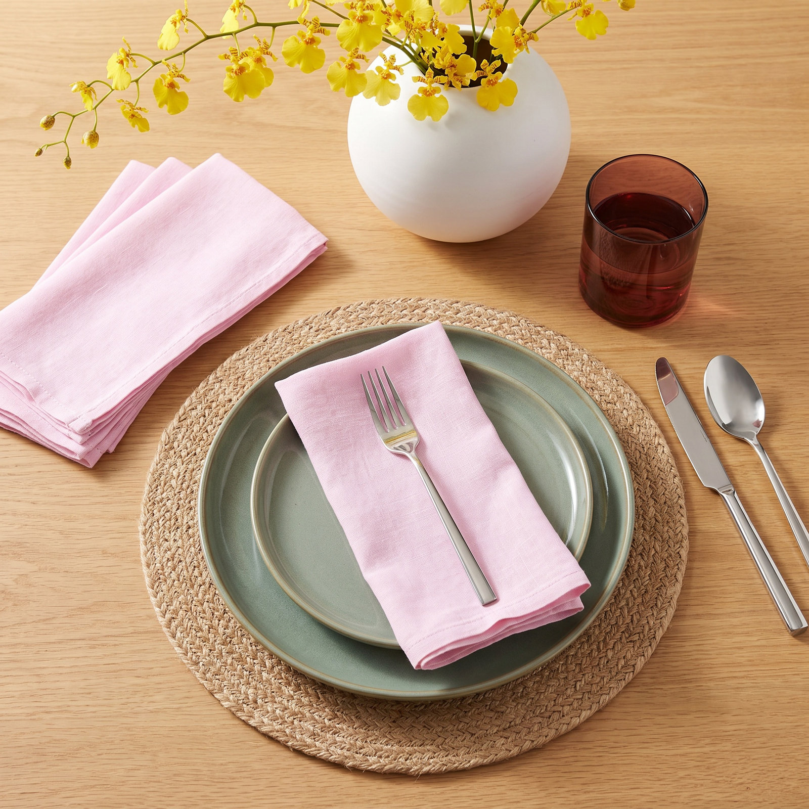 Caliban Reversible Linen Napkin, Pink