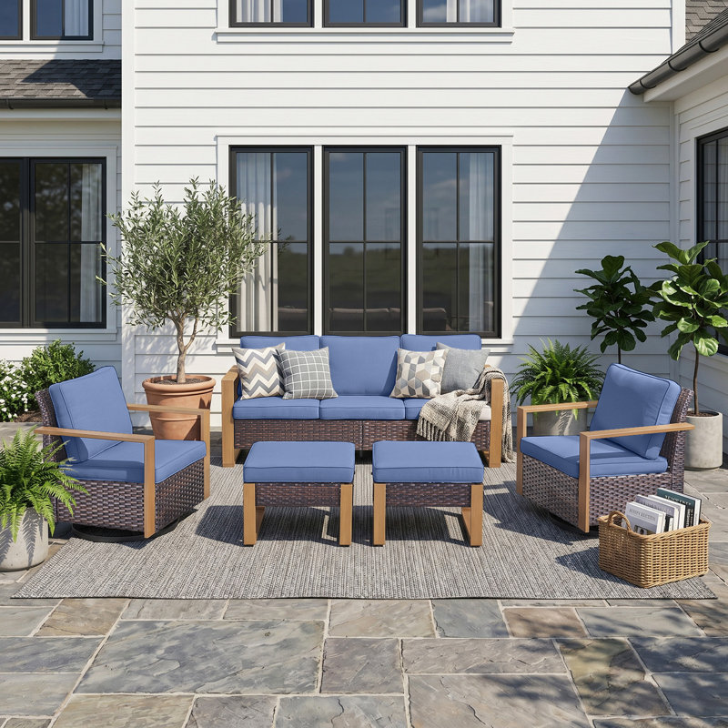 Allcot Outdoor PE Wicker Patio Furniture Set Comfortable, Weather-Resistant For Patios & Gardens, Blue, Brown