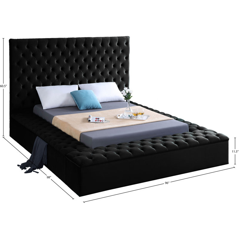 Lit plateforme tapissier avec rangement Johnnay, Très grand, Velours noir