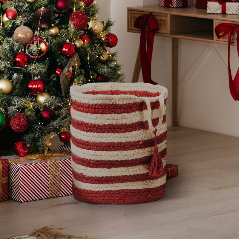 Dovecove Striped Relaxed Handmade Jute Basket, Red, 17" H x 17" W x 17" D