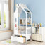 Lit simple en bois avec 2 tiroirs, lit pour enfant avec tablette de rangement et maisonnette, blanc-971166858