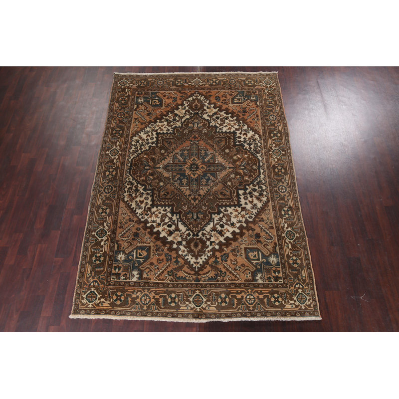 Tapis motif géométrique rétro Heriz Persian noué à la main 7 x 10