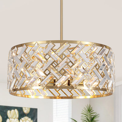 Luminaire suspendu à 5 lumières à hauteur réglable de style tambour de cristal moderne à hauteur réglable noir