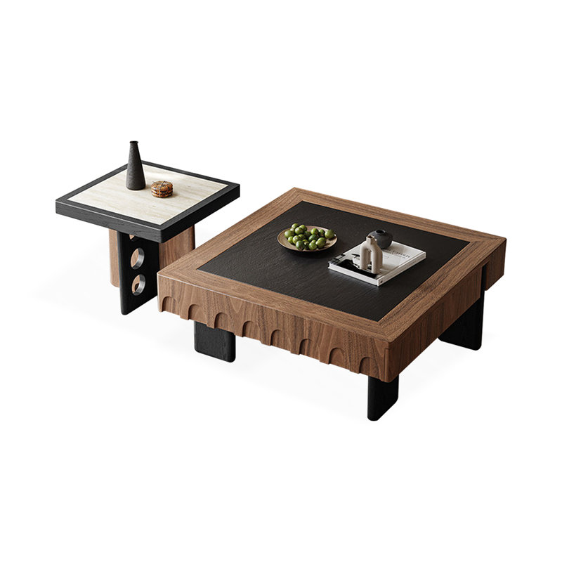 Black；White MDF + Stone Square Coffee Table Sets