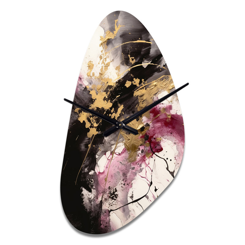 Grande horloge murale 3D abstrait or et rose, Moyenne