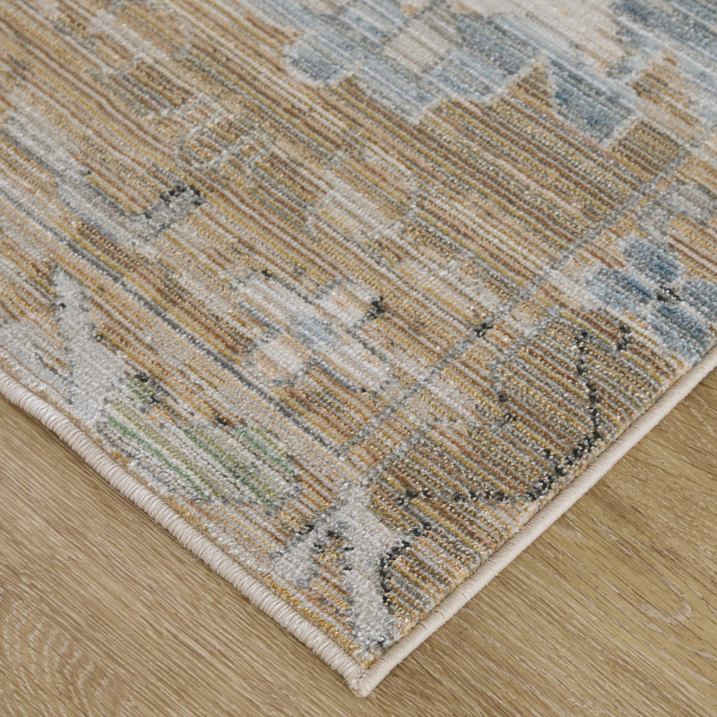 Thara Traditional Floral & Botanical, Tan/Blue/Ivory, 2' x 3' Accent Rug, 2 x 3