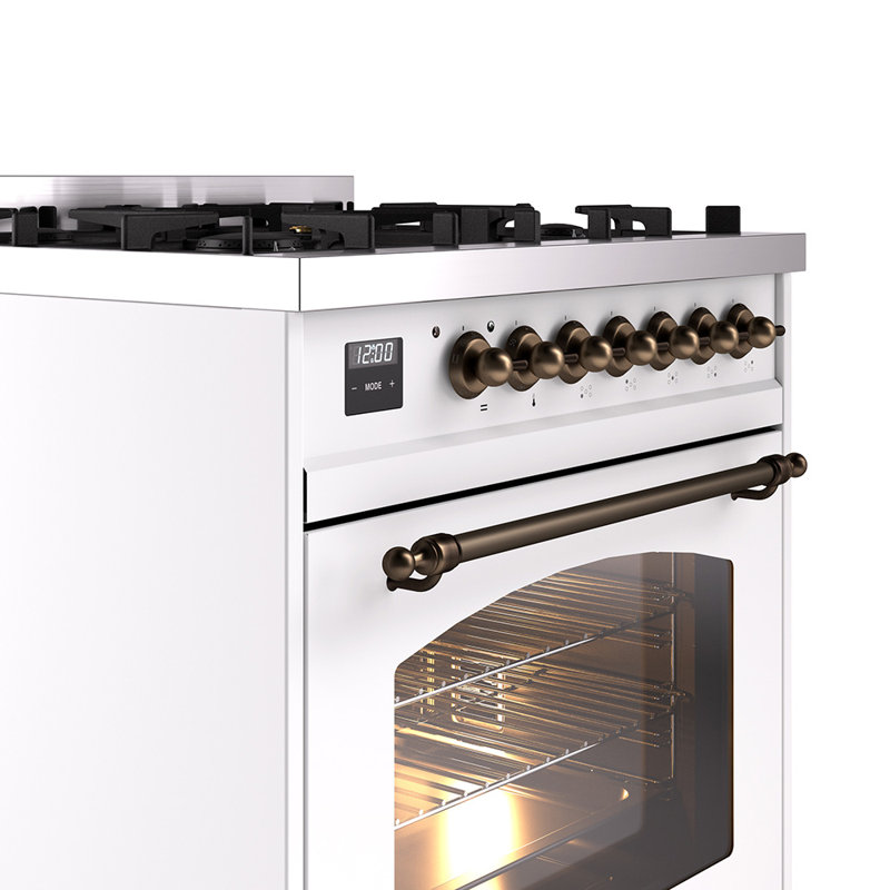 ILVE Nostalgie II 30 in Dual Fuel Range, White/Bronze, Natural Gas