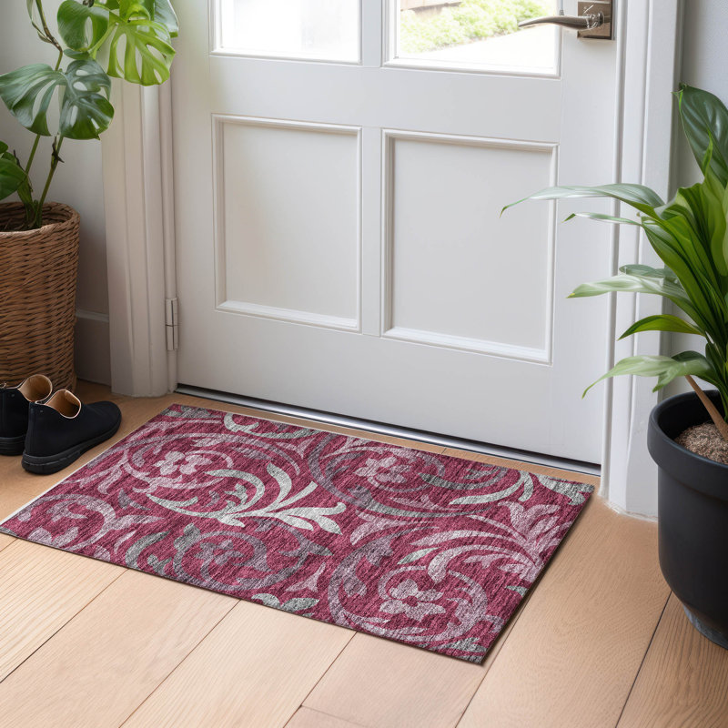 Premium Machine Washable Prisco Garnet Rug, Rectangle 1'8" x 2'6"