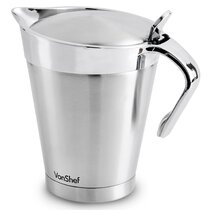 Ovente Stainless Steel Gravy Boat Double Insulated Sauce Jug with Hinged Lid 14oz Ideal for Serving Cream or Salad Dressing at Family Dinner Thanksgiv