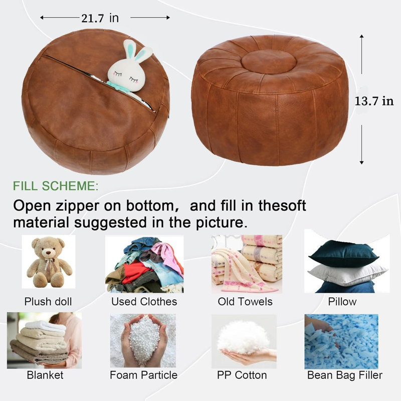 Colombe Upholstered Pouf, Burnt Orange
