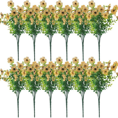 12 faisceaux de fleurs artificielles d'extérieur, faisceaux résistants aux rayons UV, fausse fleur, plantes en plastique, fleurs en soie artificielle pour le porche suspendu, décoration de boîte de fenêtre de porche (jaune)