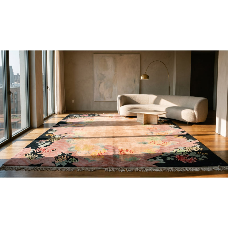 Coral Chinese - Art Deco Antique Wool Knotted 1920s Room Size Rectangle Rug
