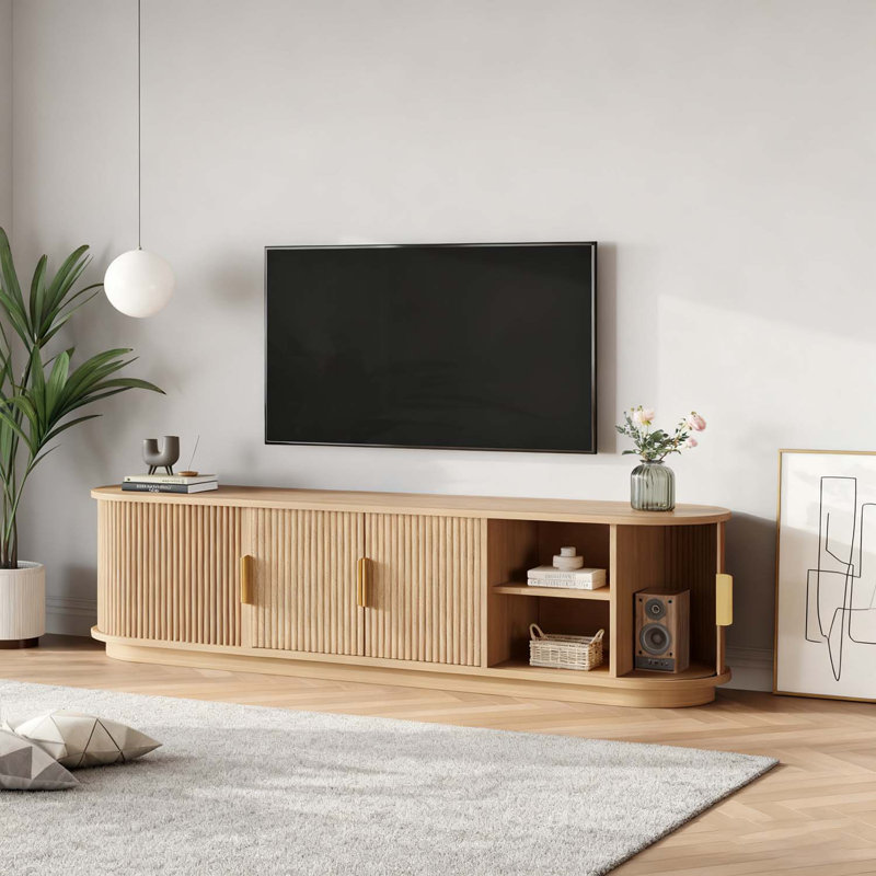 Console média cannelée avec rangement réglable, Natural