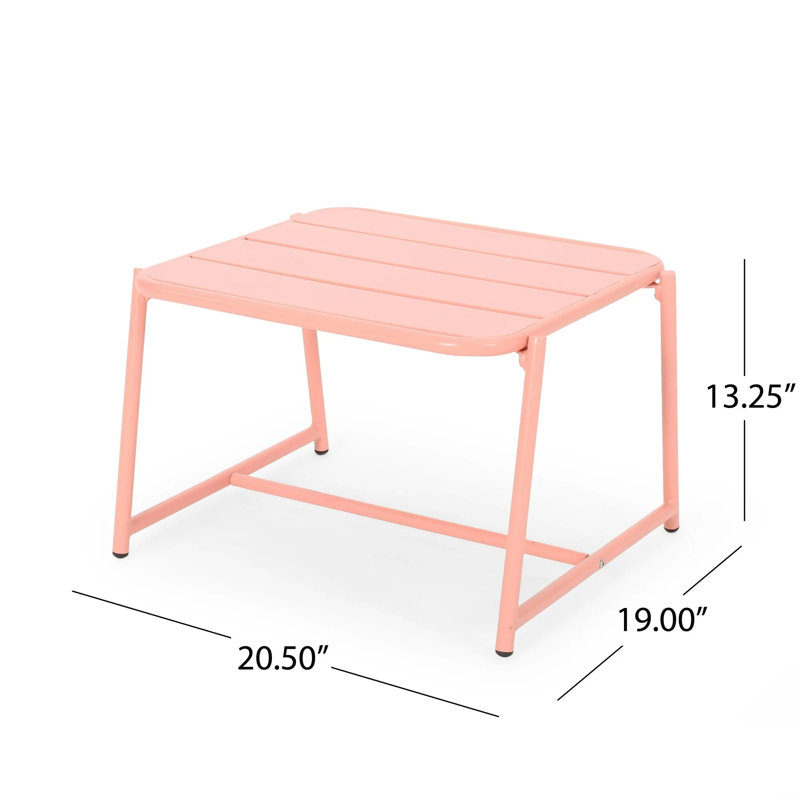  Outdoor Chat Set 3 Piece Metal Conversation Seating Slat Design Iron Chairs, Coral, Pink