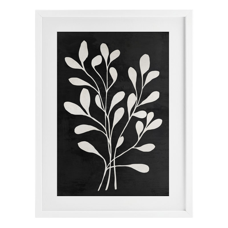 «Leaf Whispers» sur fond noir, impression par Andrea Haase, H 23 po x l 17 po, Cadre blanc côtier